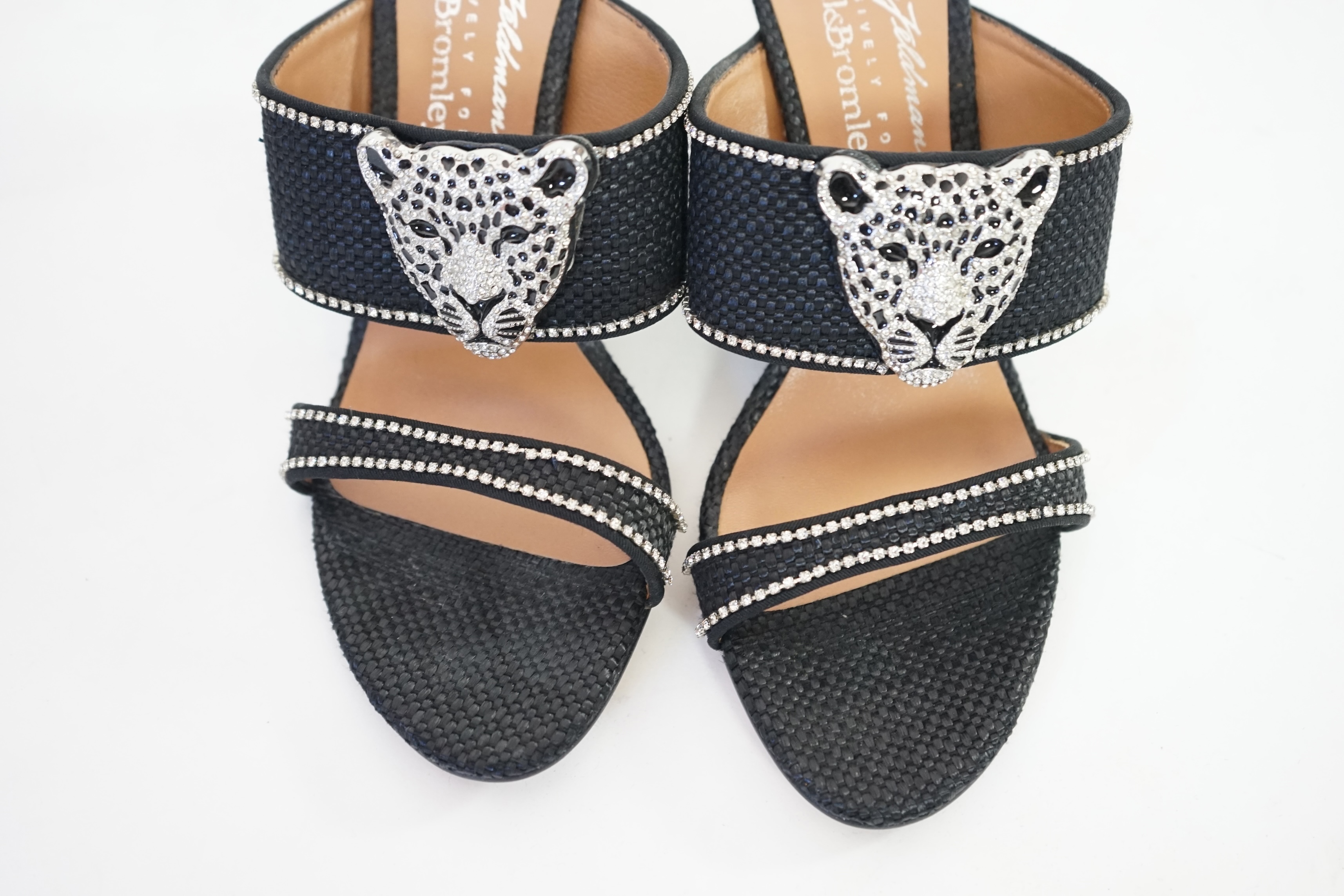 Four pairs of Russell & Bromley lady's heeled sandals, all size 38/38.5. Proceeds to Happy Paws Puppy Rescue